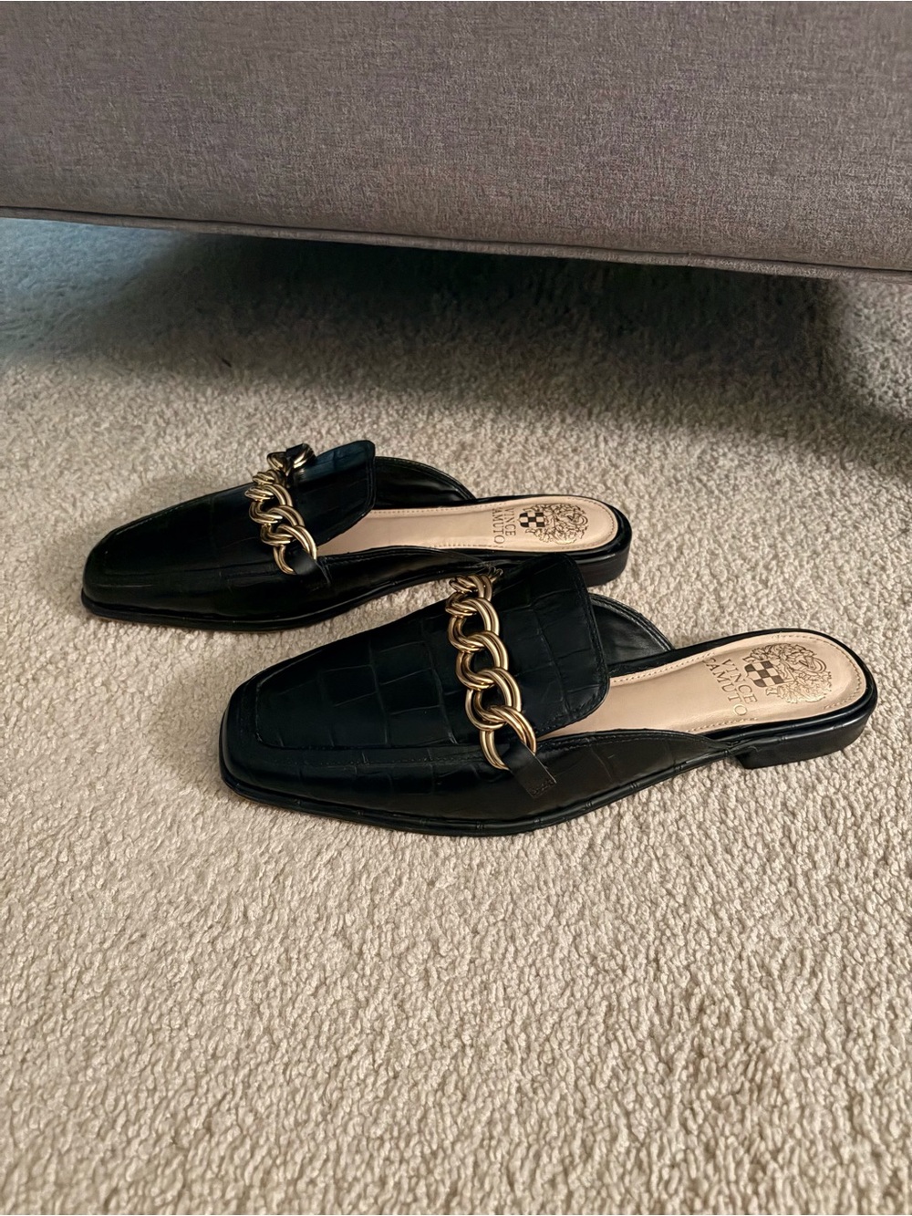Vince Camuto Black Leather Croc Mules